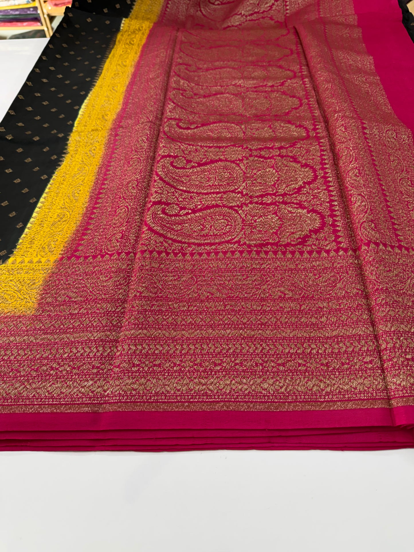 Black Pure Crepe chiffon banarasi saree(Black3DCrepe)