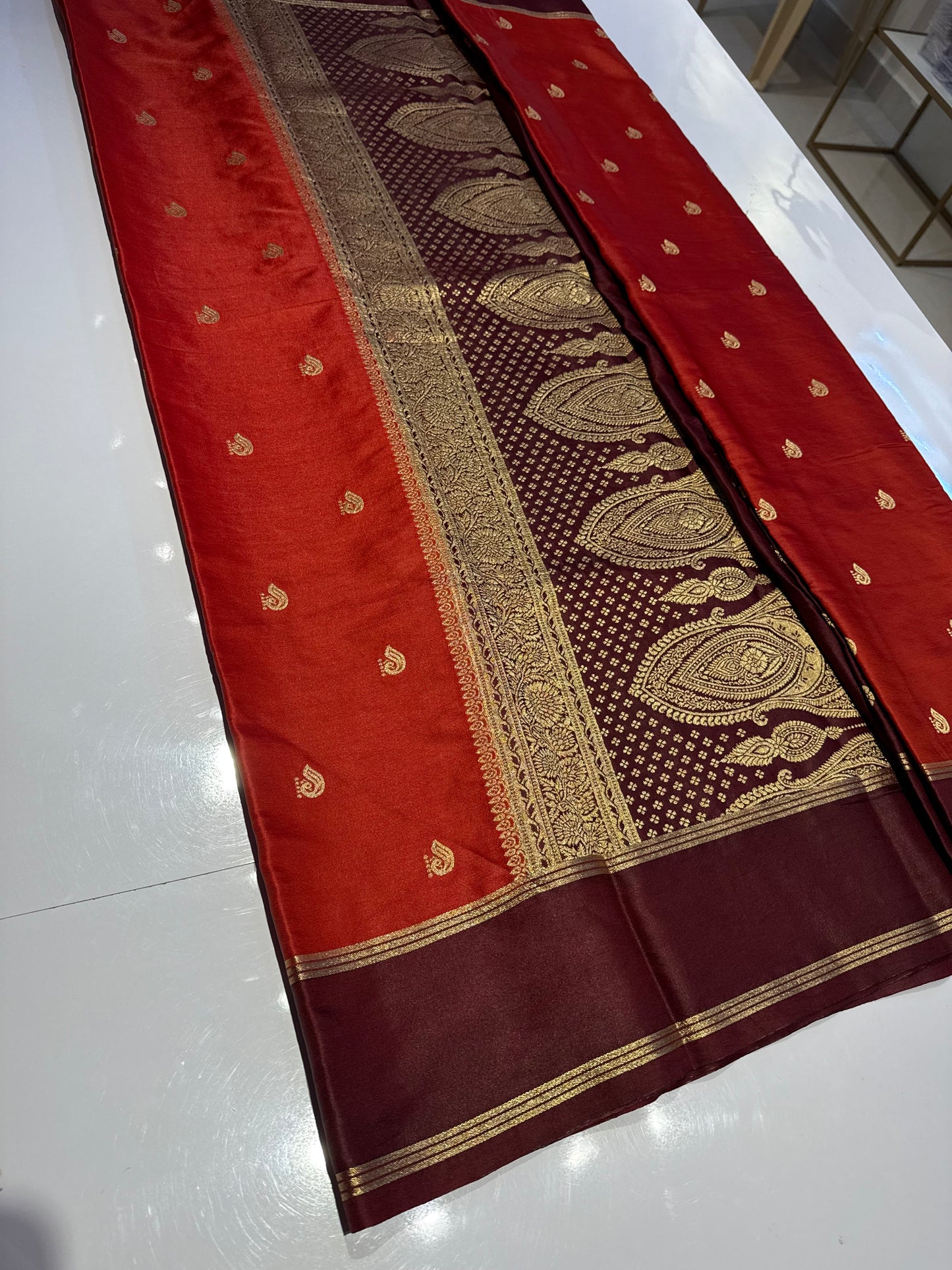 Rust orange with brown Gajji silk saree