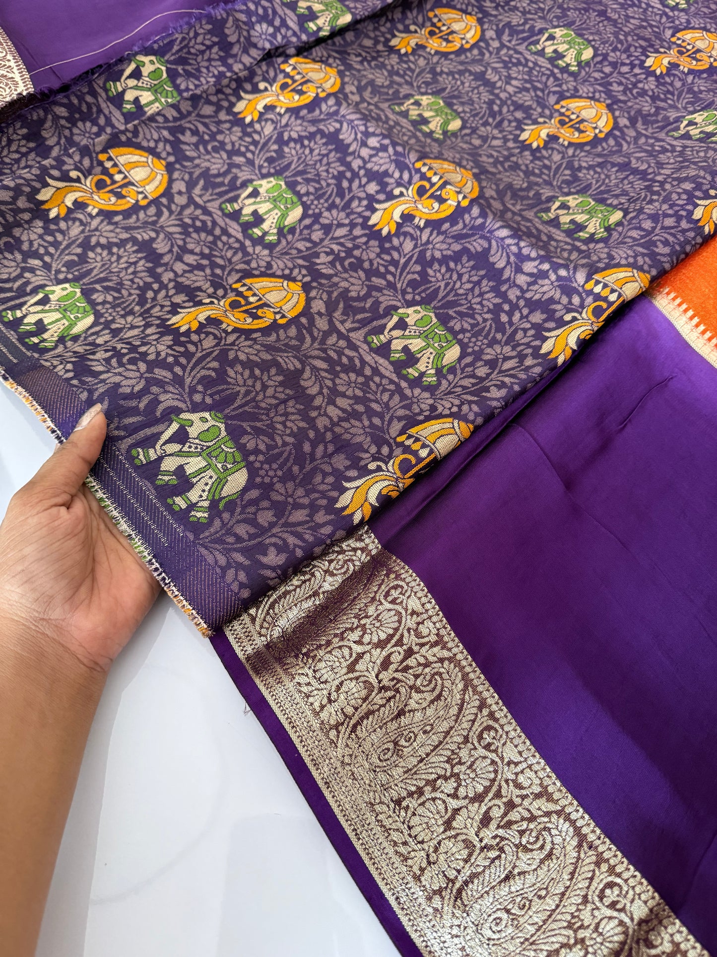 Purple with orange Premium viscose Saree