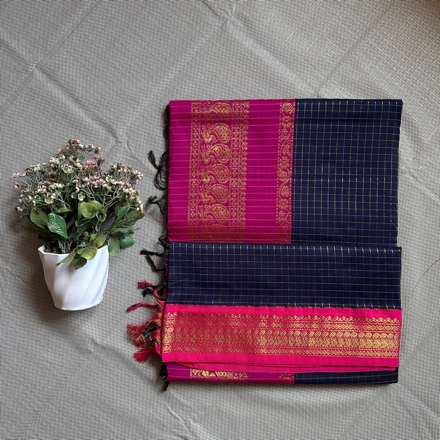 Blue with pink cotton silk saree
