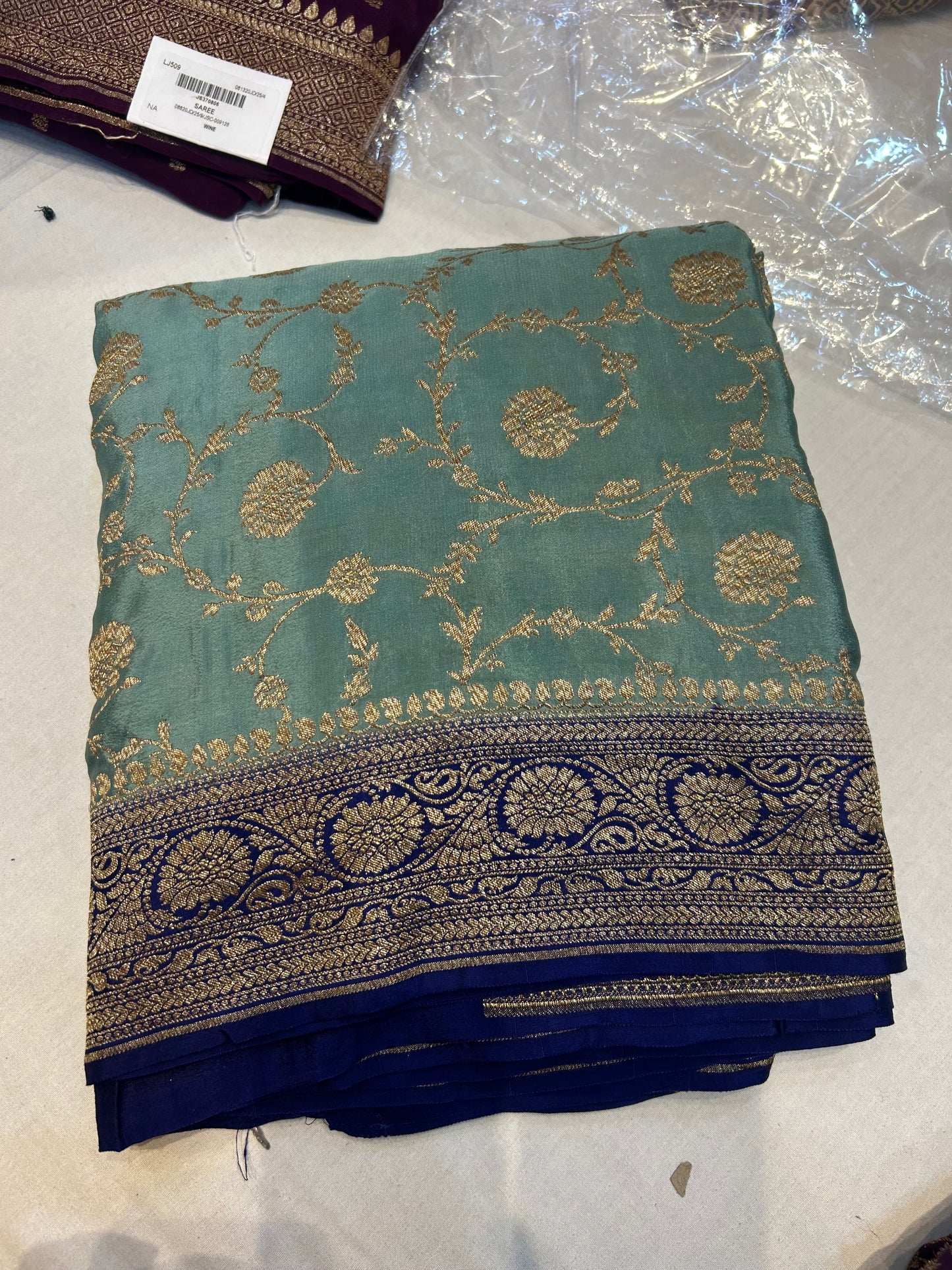 Blue pure crepe Banarasi saree(pure105)