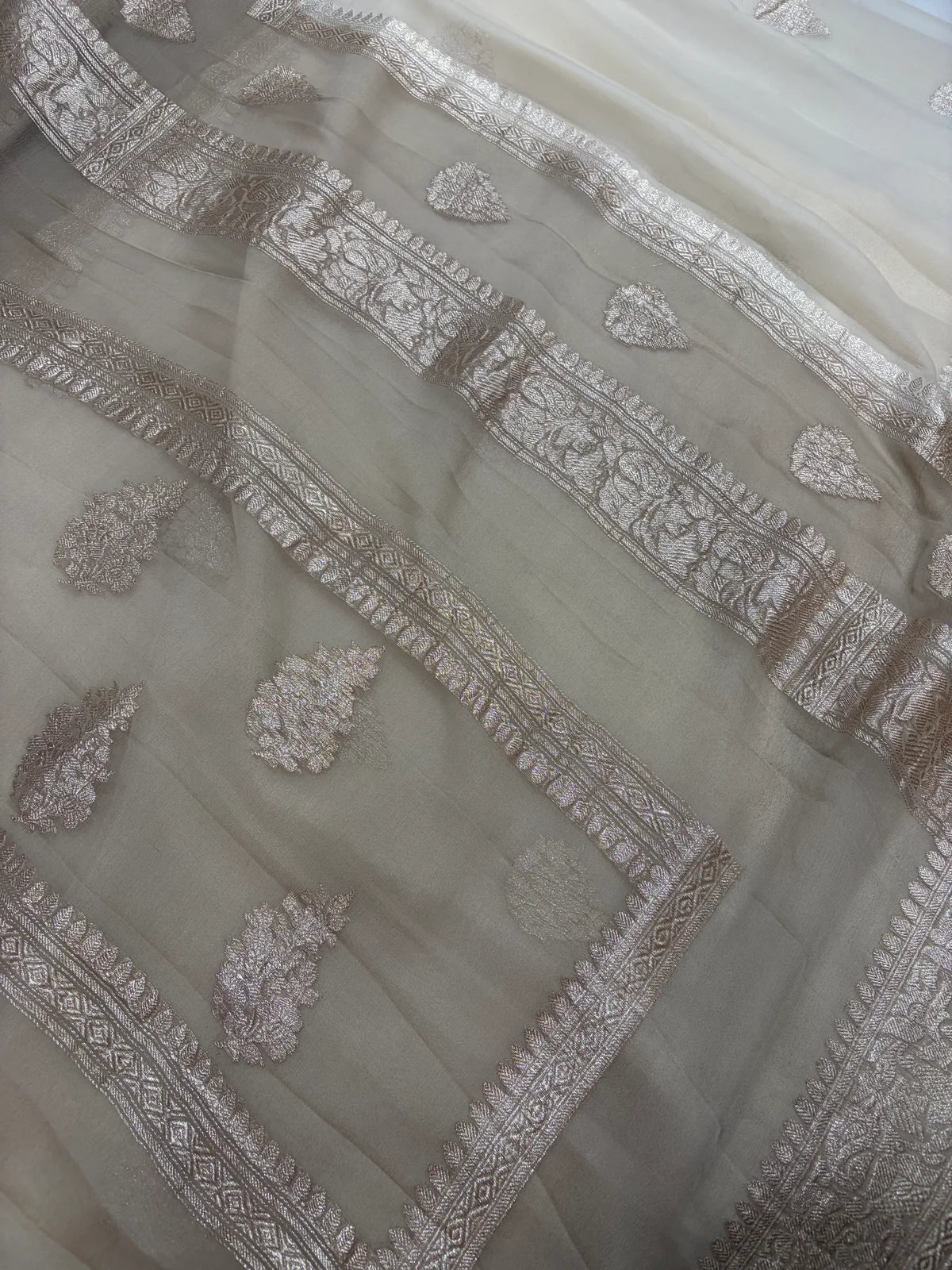 Double border Pure chiffon Banarasi sarees