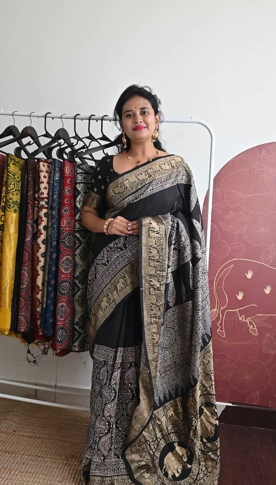 Ajrakh Dola Silk Saree