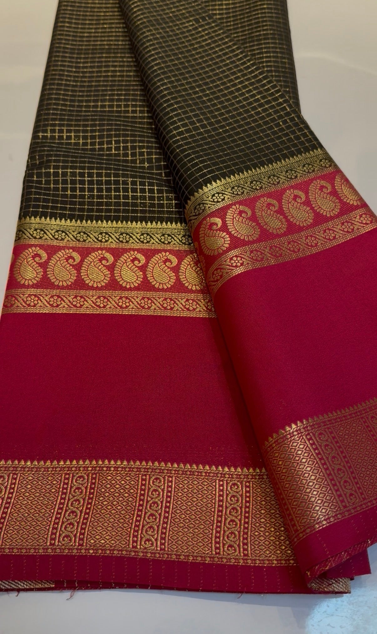 Rich premium black with & pink crepe silk saree