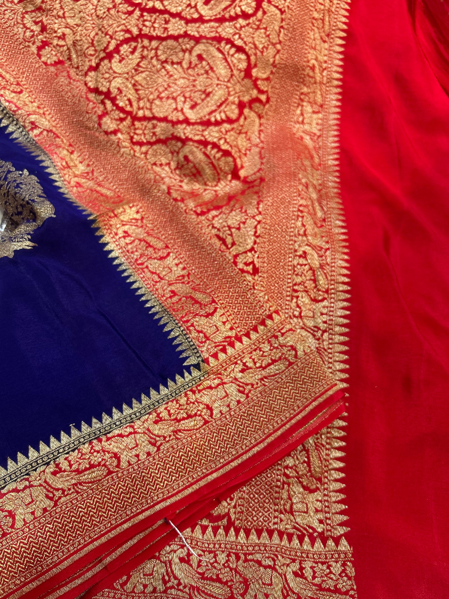 Royal Blue with Red pure crepe Banarasi saree(pure103)