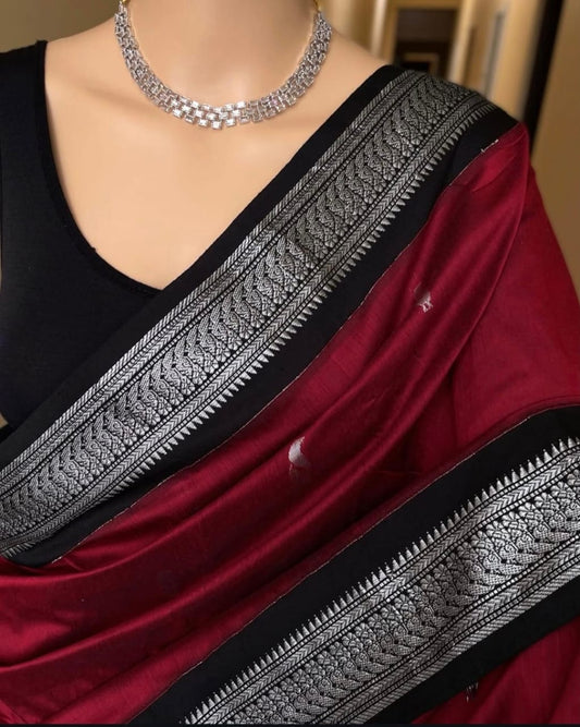 Maroon cotton silk saree