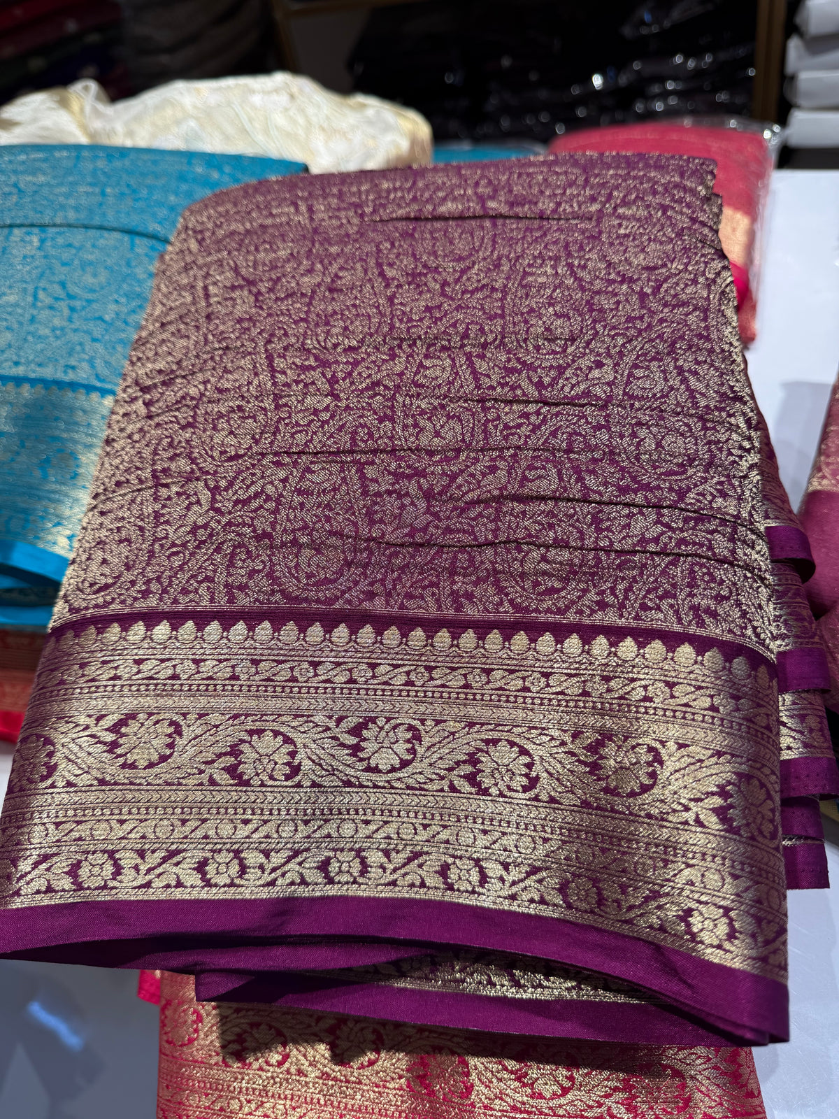 Purple Premium wrinkle Chinnon brocade saree (SSW3950)
