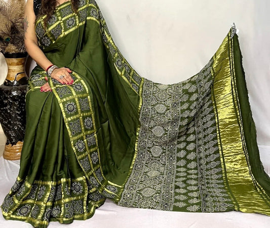 Olive green Modal Silk Saree