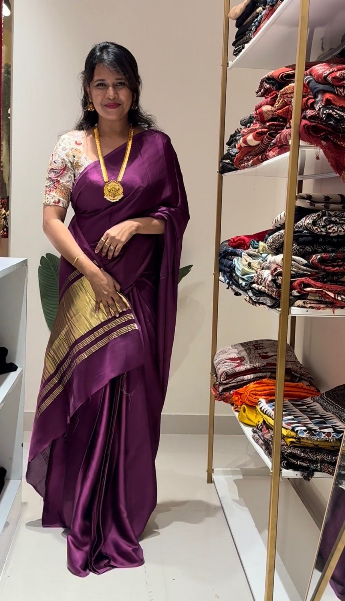 Purple pure plain modal silk saree with lagadi pallu
