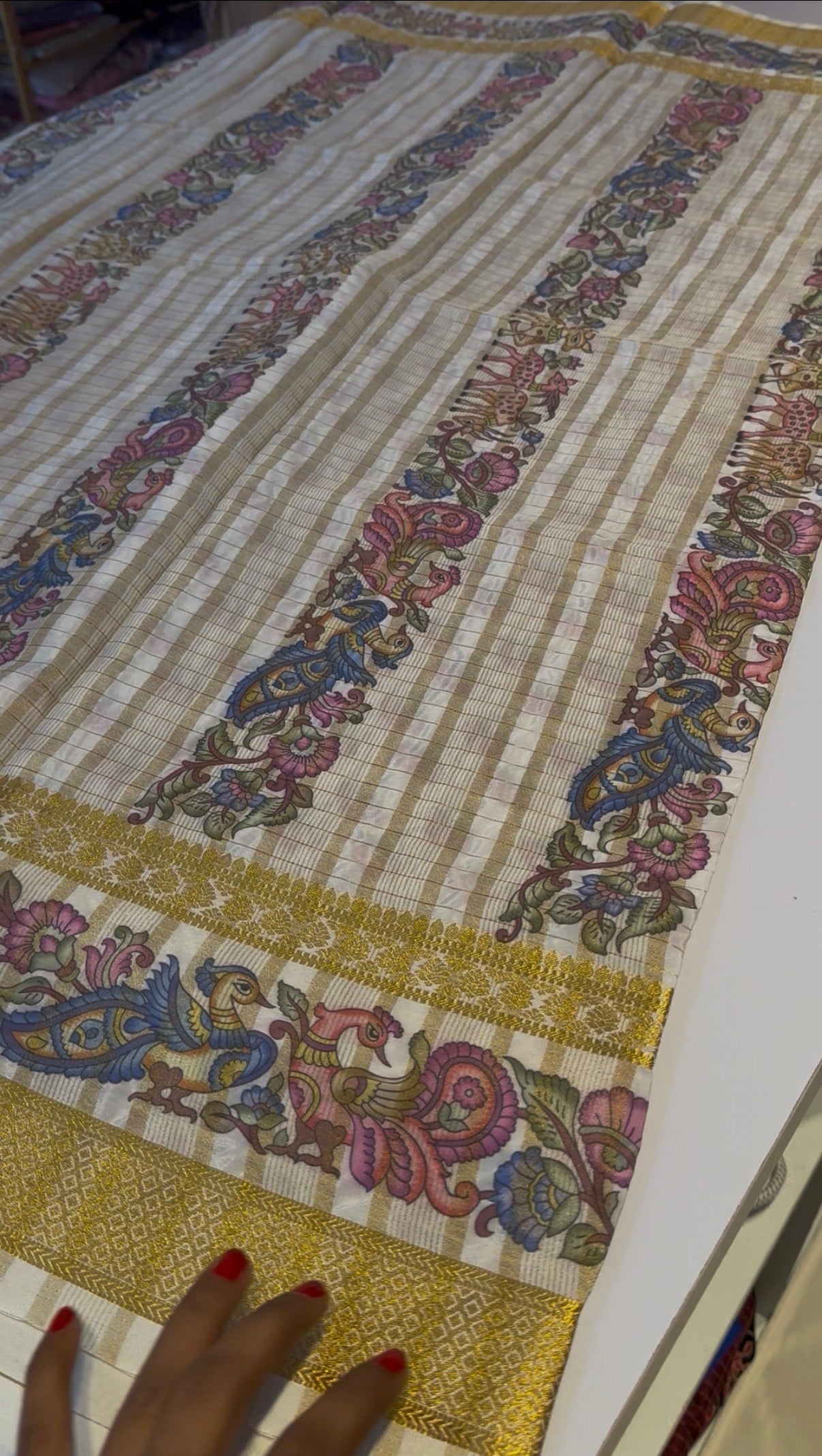 Red semi crepe kalamkari digital print sarees