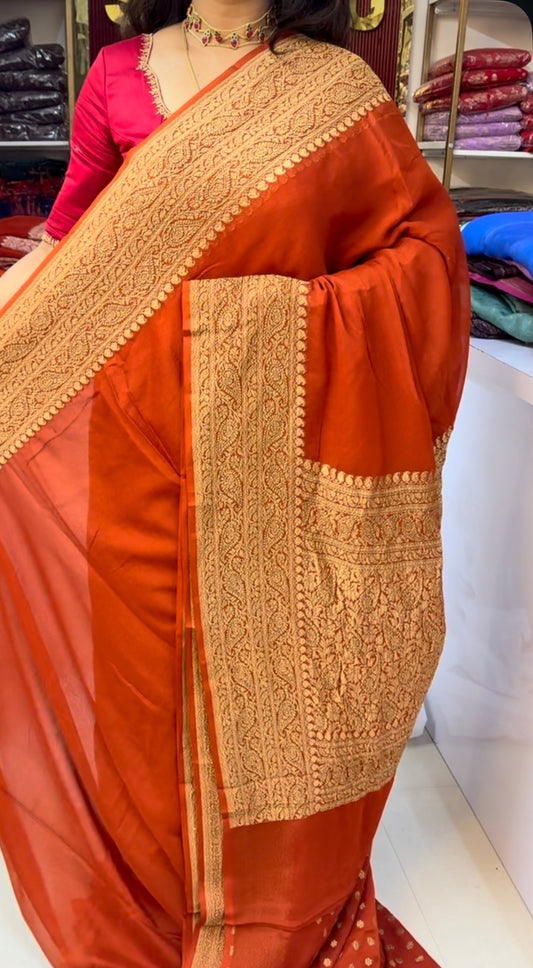 Rust Orange Pure khaddi georgette banarasi saree (SBSGKG01)