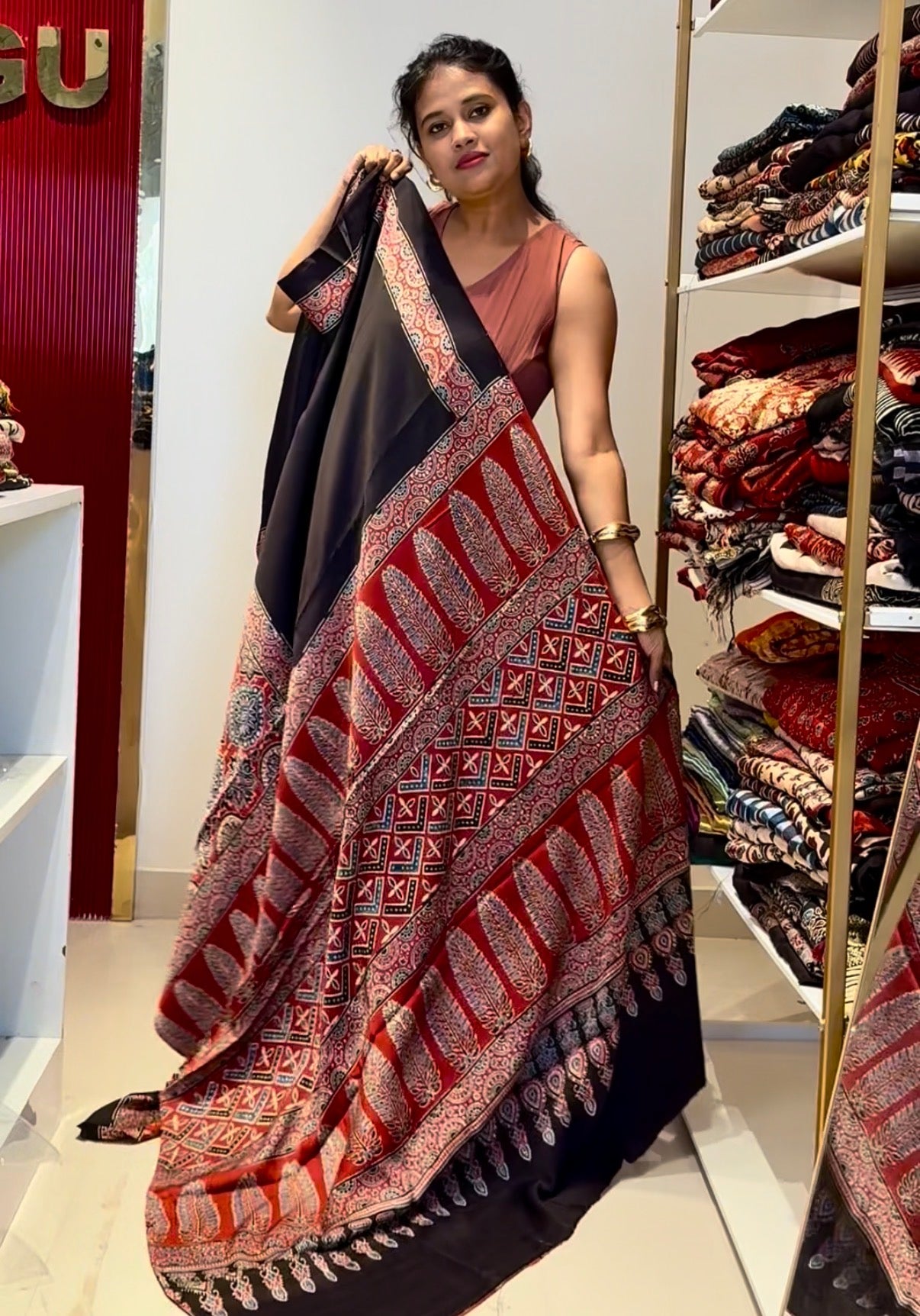 Red Half and Half concept pure modal silk saree