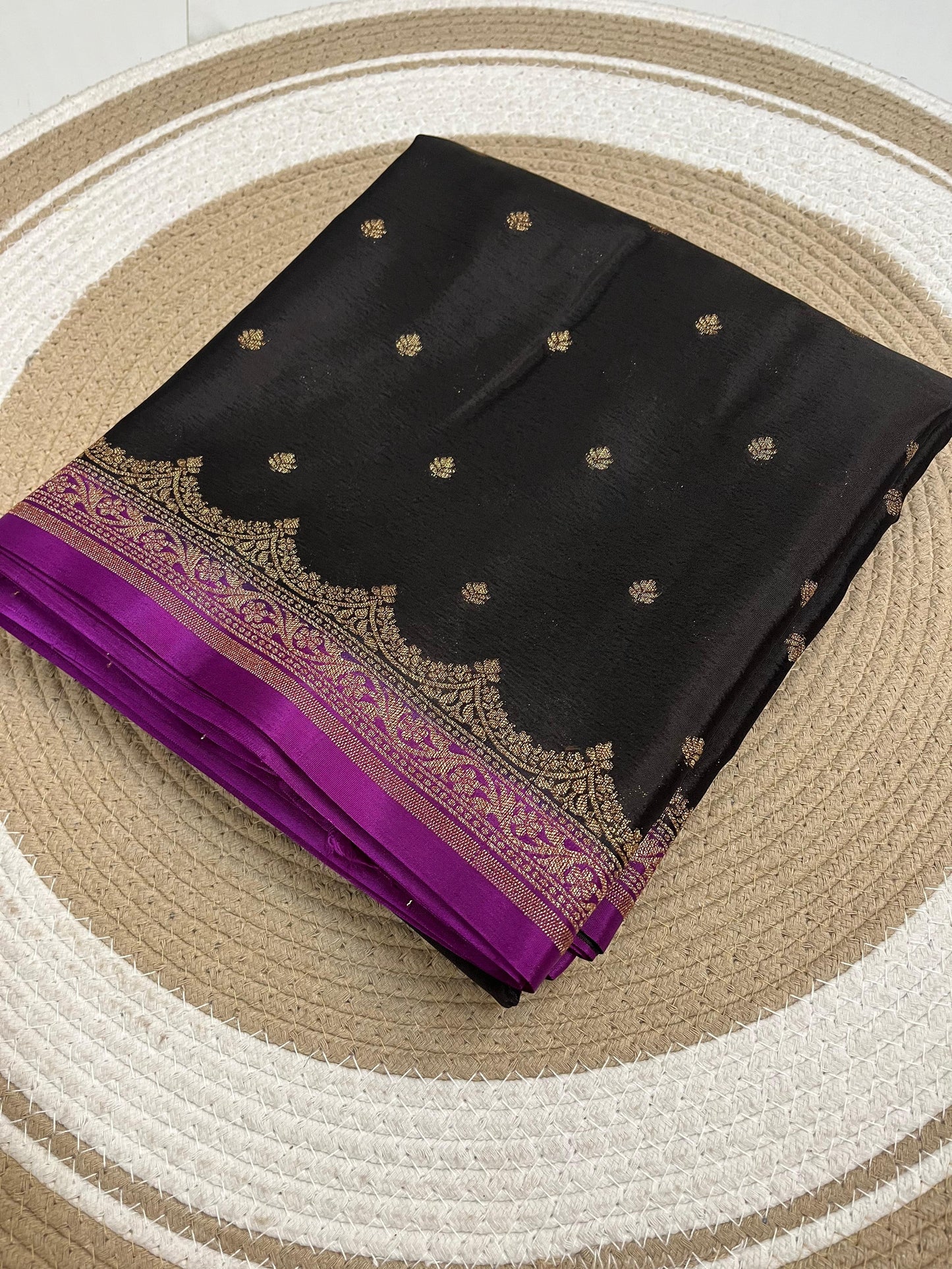 Black with purple Pure Crepe banarasi saree
