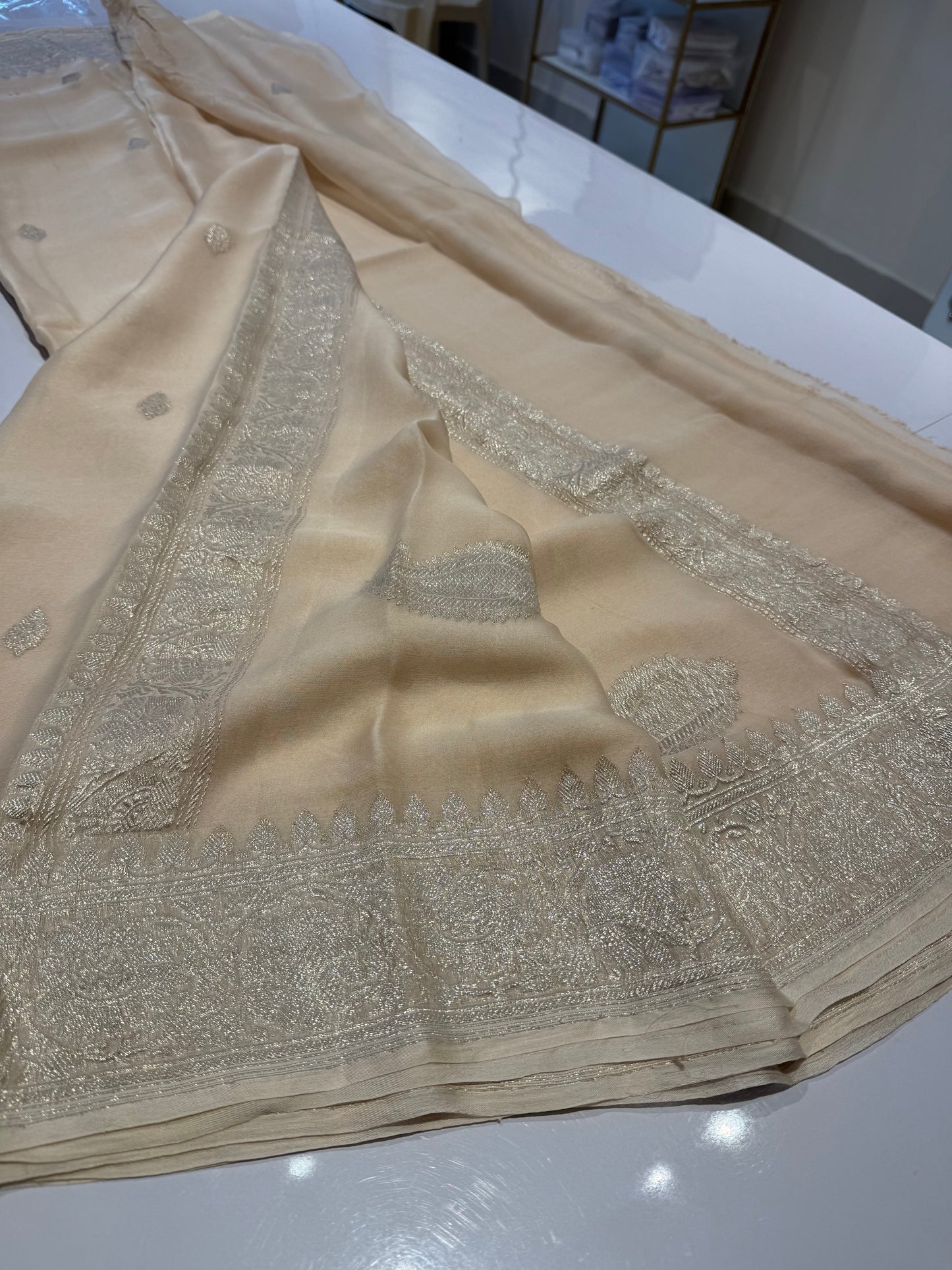 Ivory Pure chiffon Banarasi sarees