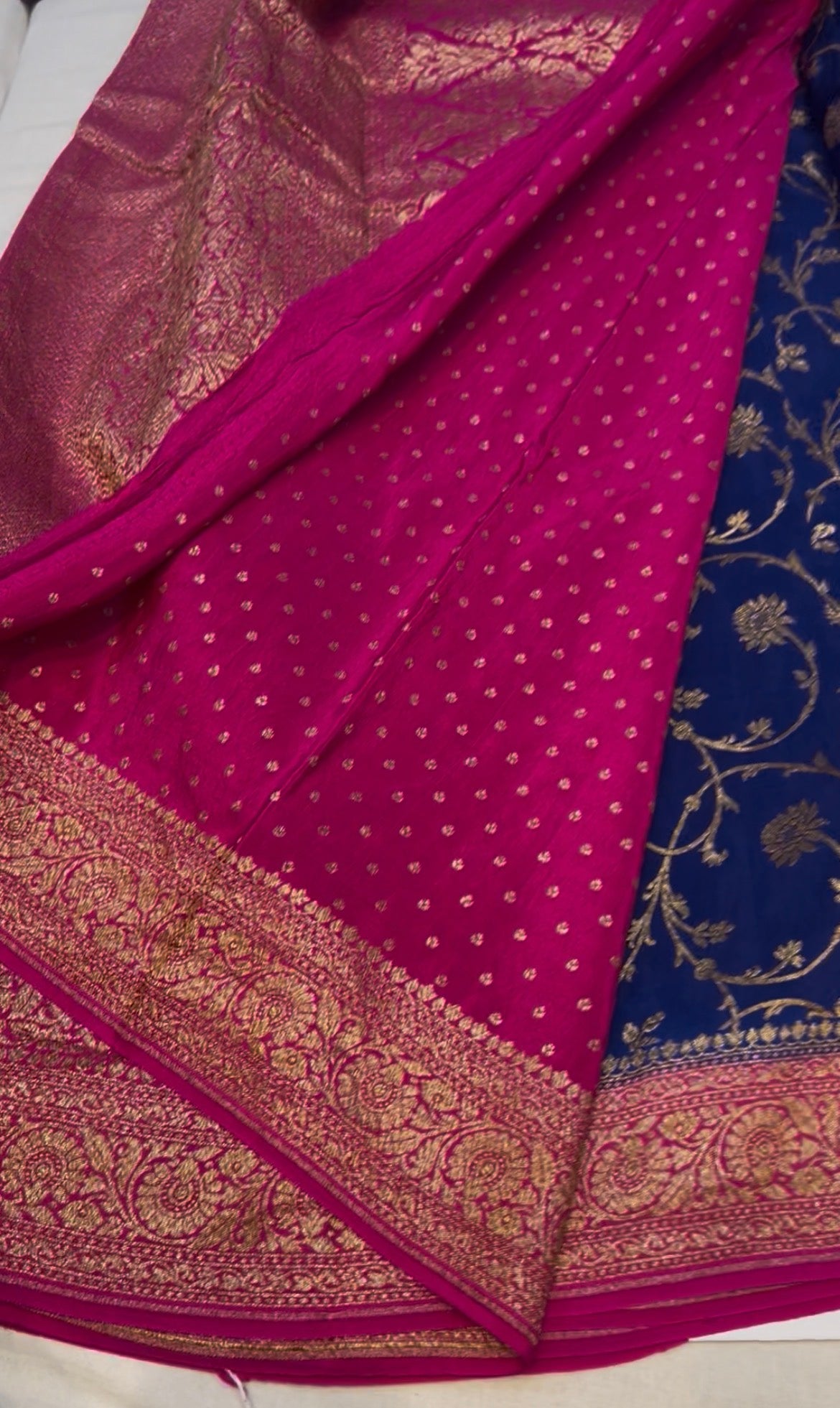 Blue with pink pure crepe Banarasi saree(pure101)
