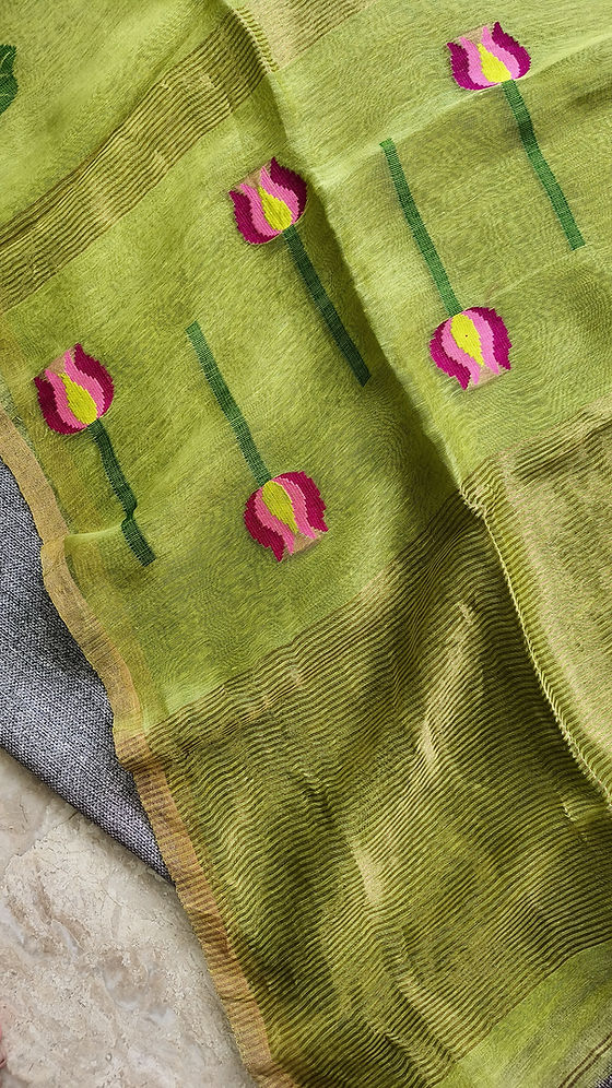 Pure linen by linen silk jamdani saree(SBSGLG05)