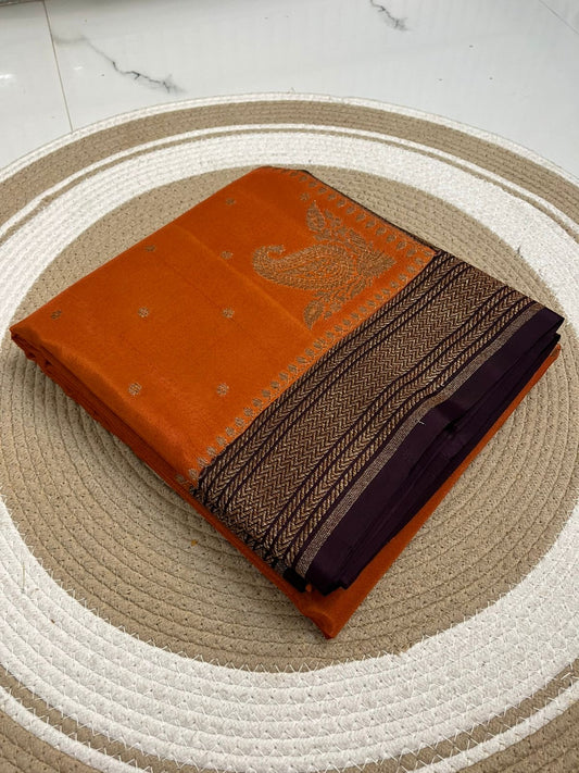Rust orange Pure Crepe chiffon banarasi saree
