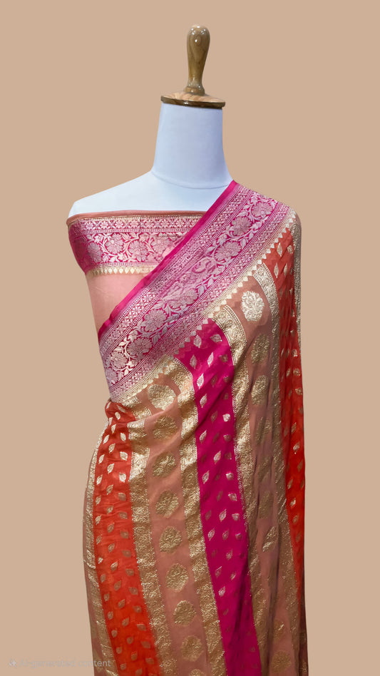 Pure khaddi georgette rankart banarasi saree