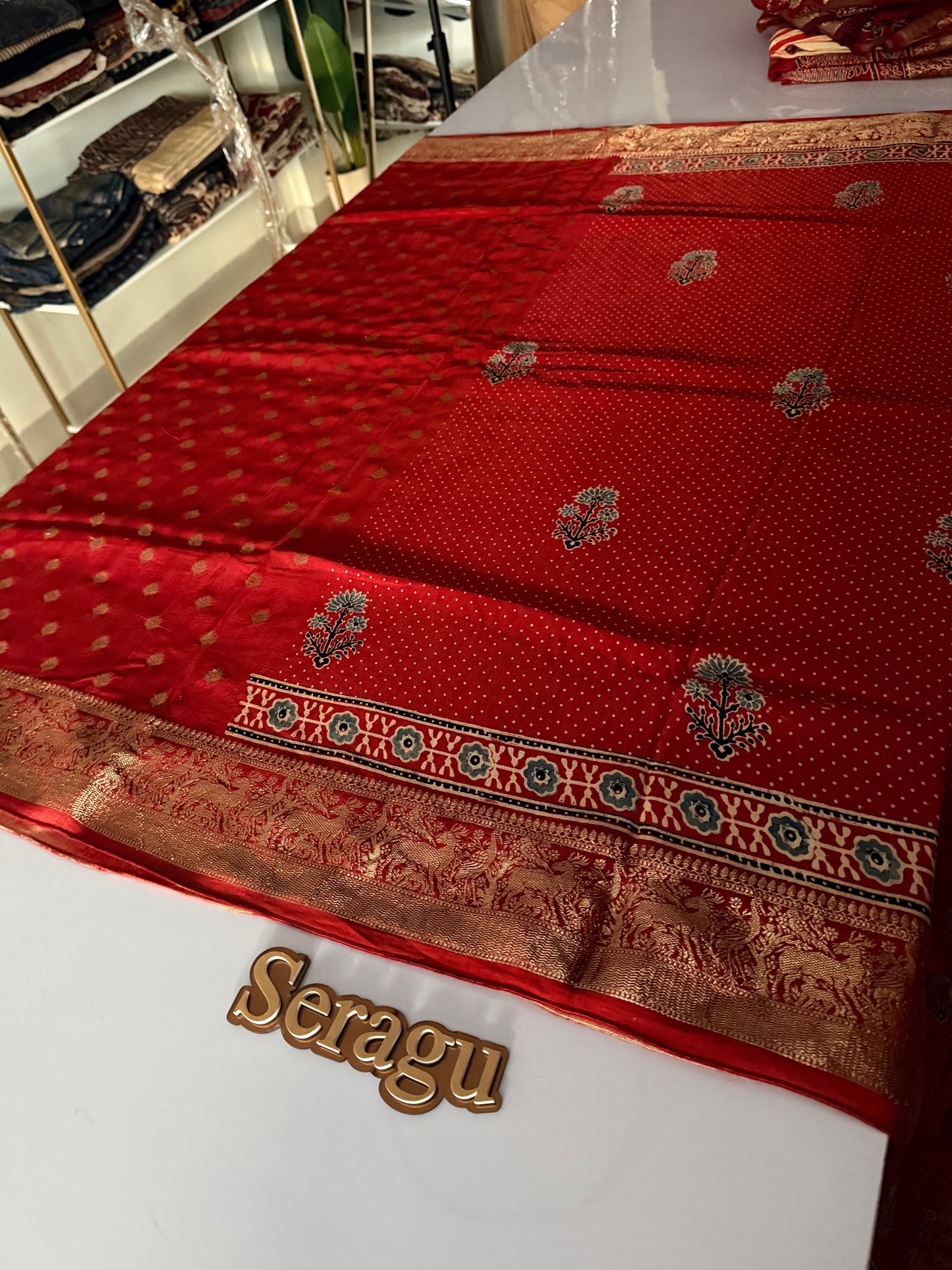 Ajrakh Dola Silk Saree
