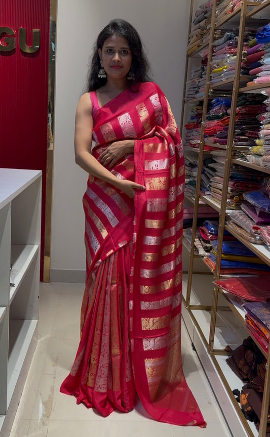 Soft Viscose pink gold and silver sari weaving Saree