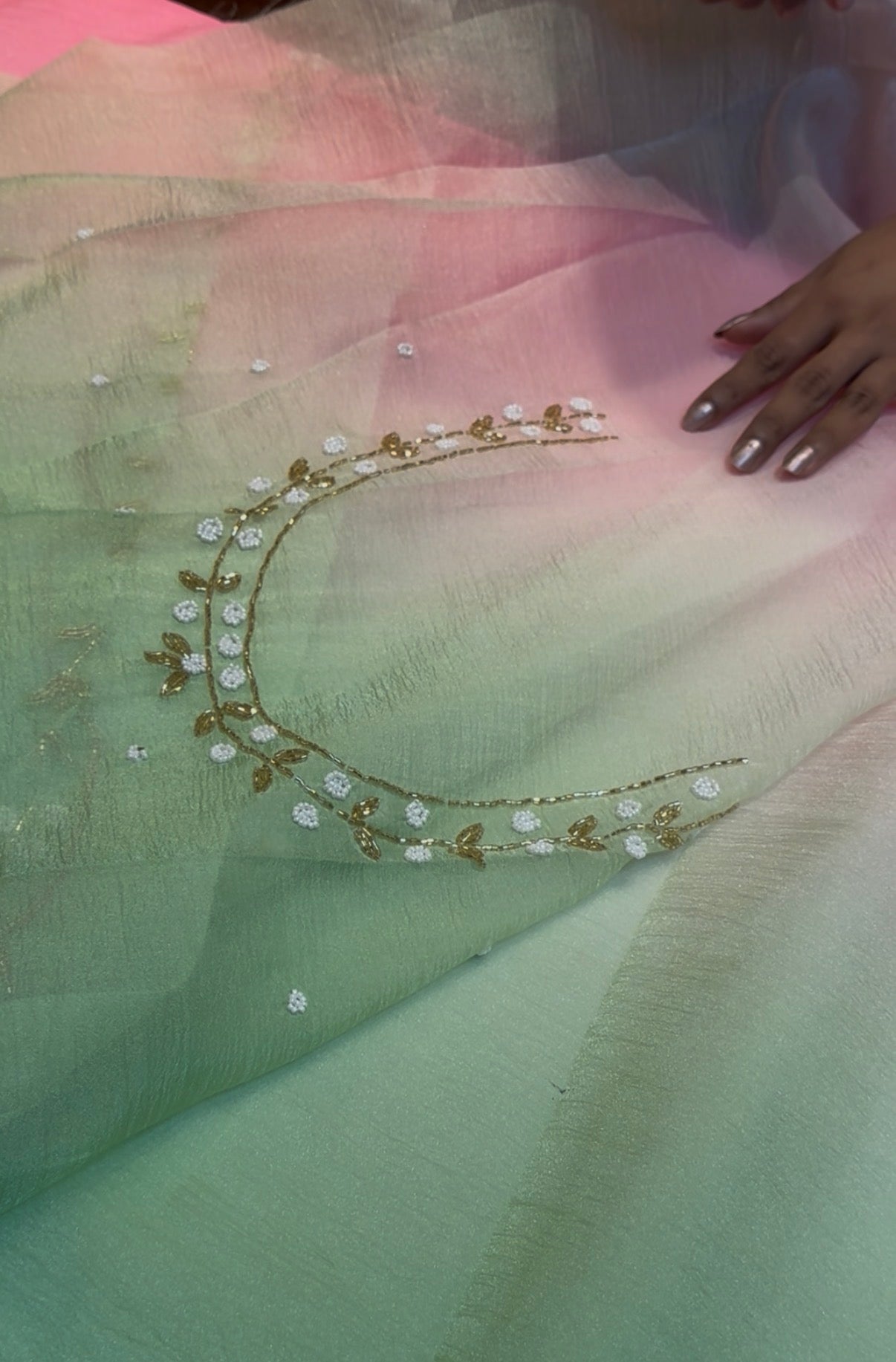 Candy Crush Pink With Pista Green saree