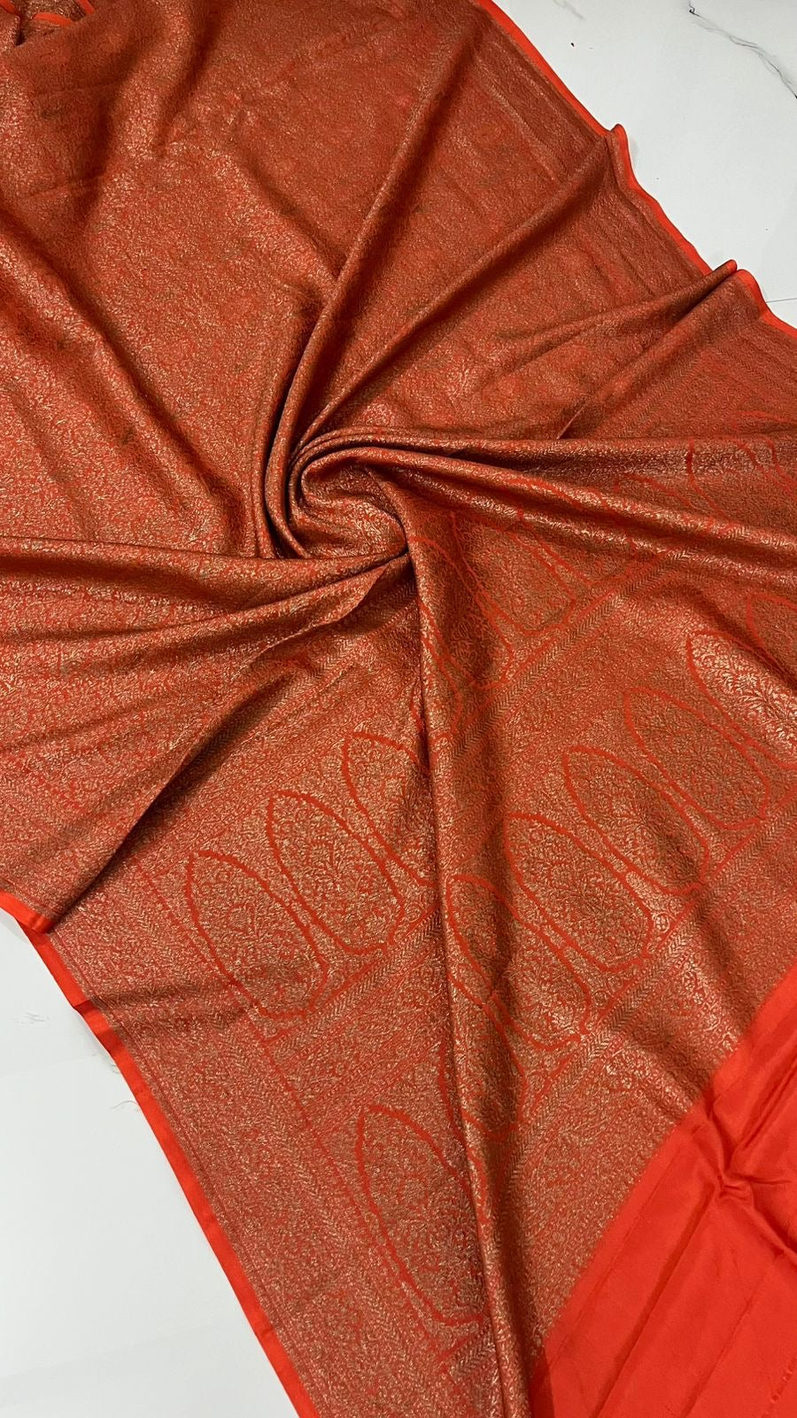 Orange PURE BROCADE Khaddi Crepe Chiffon Handloom Banarasi Saree