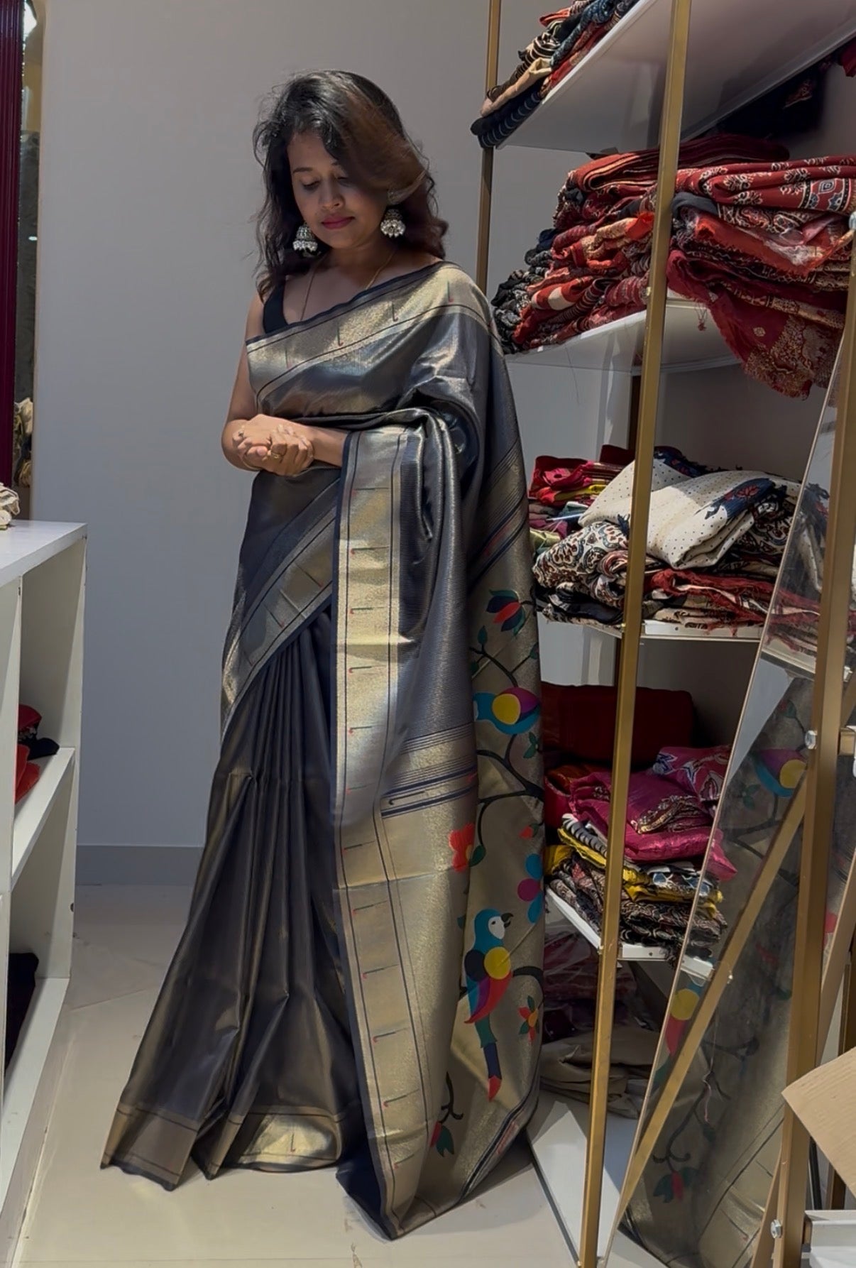 Dark blue paithani soft silk saree