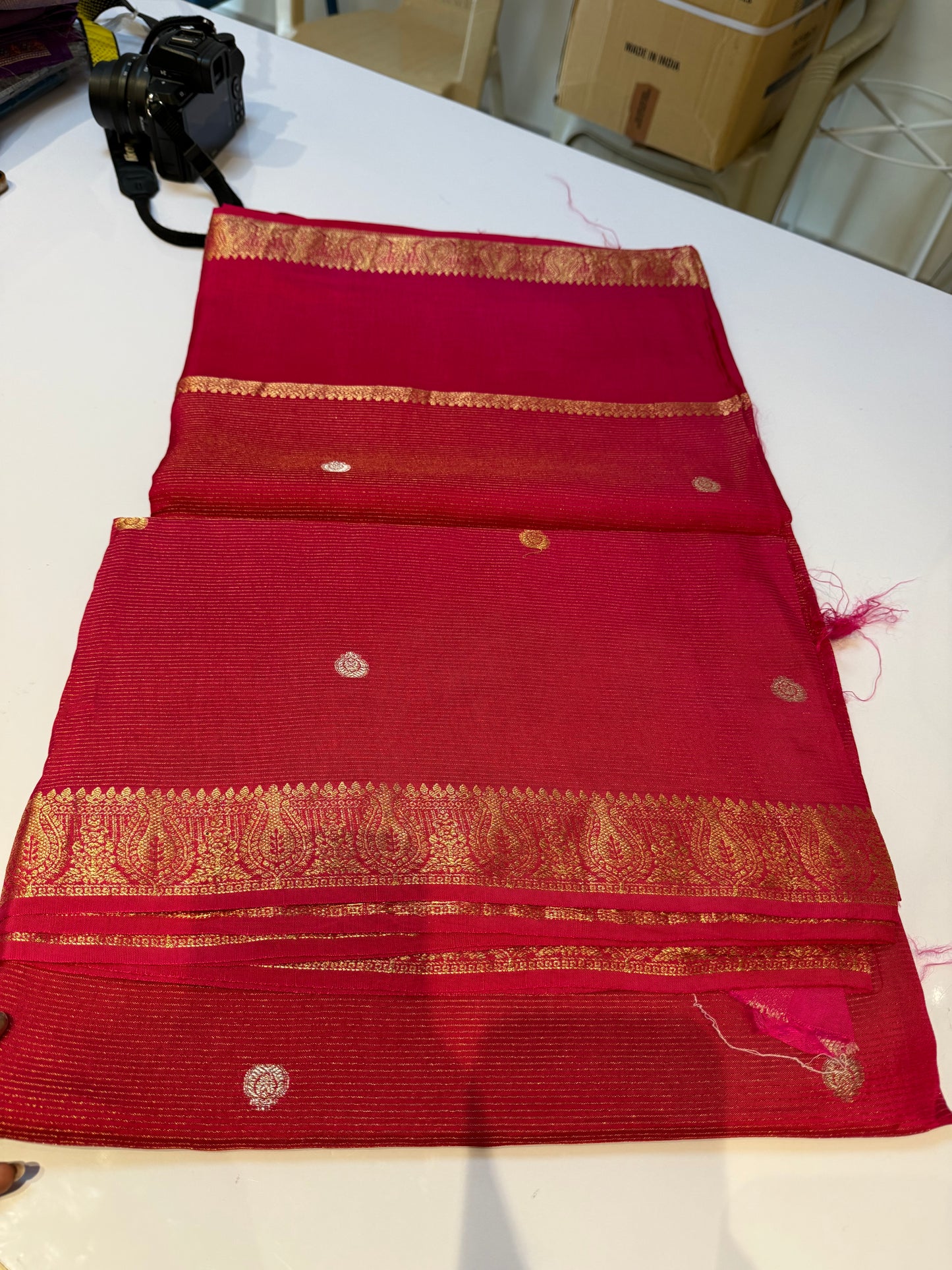 Red Viscose stripes saree