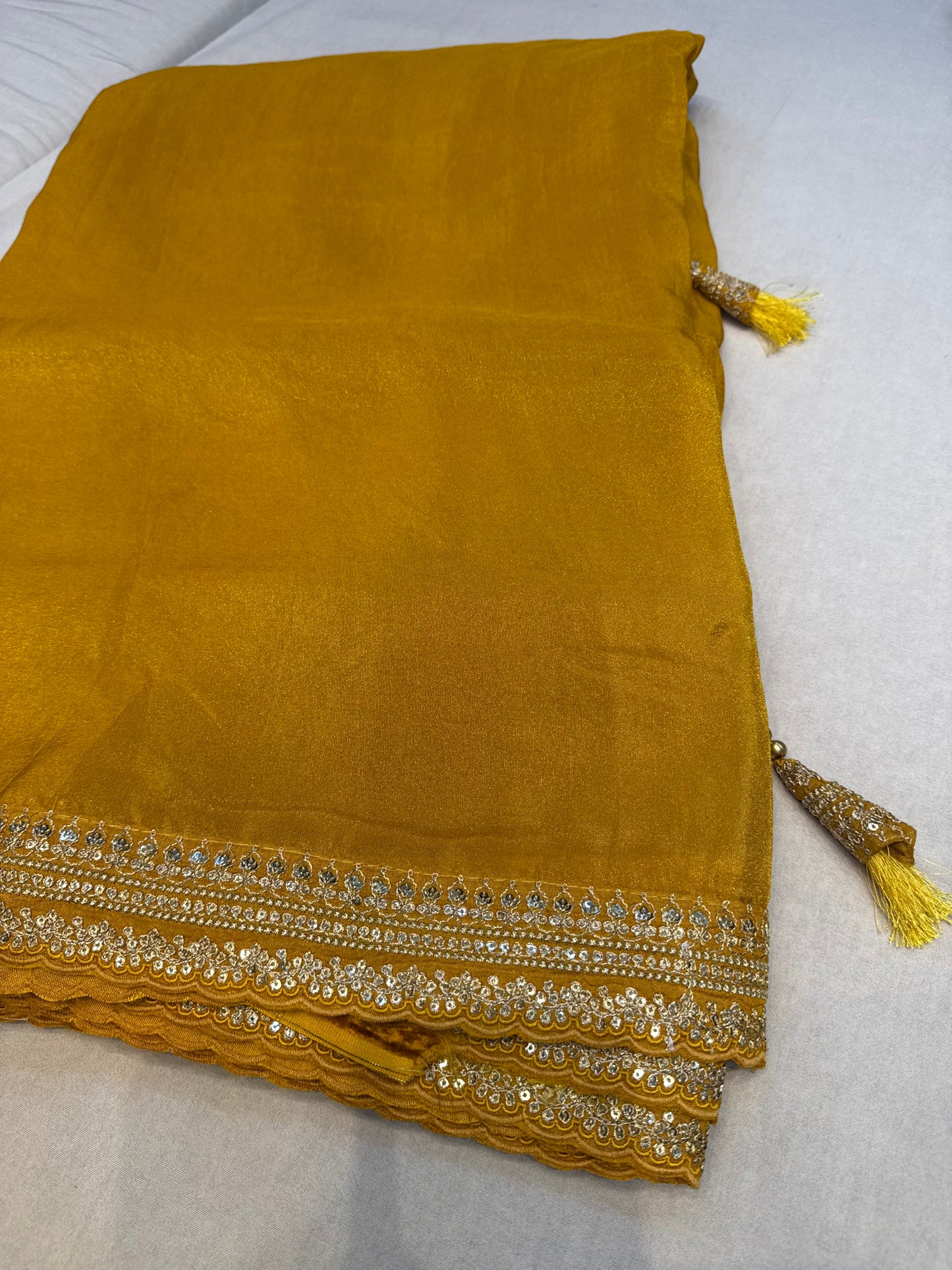 Yellow Sabyasachi inspired premium crepe silk saree