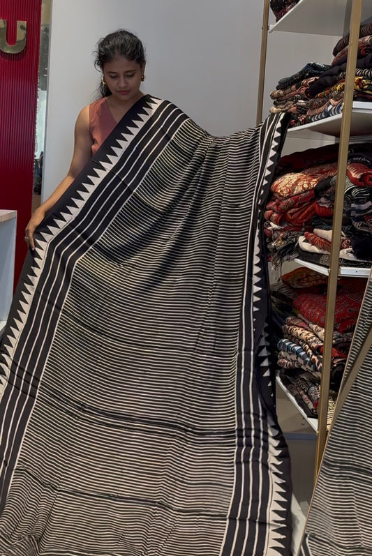 Contemporary black modal silk saree