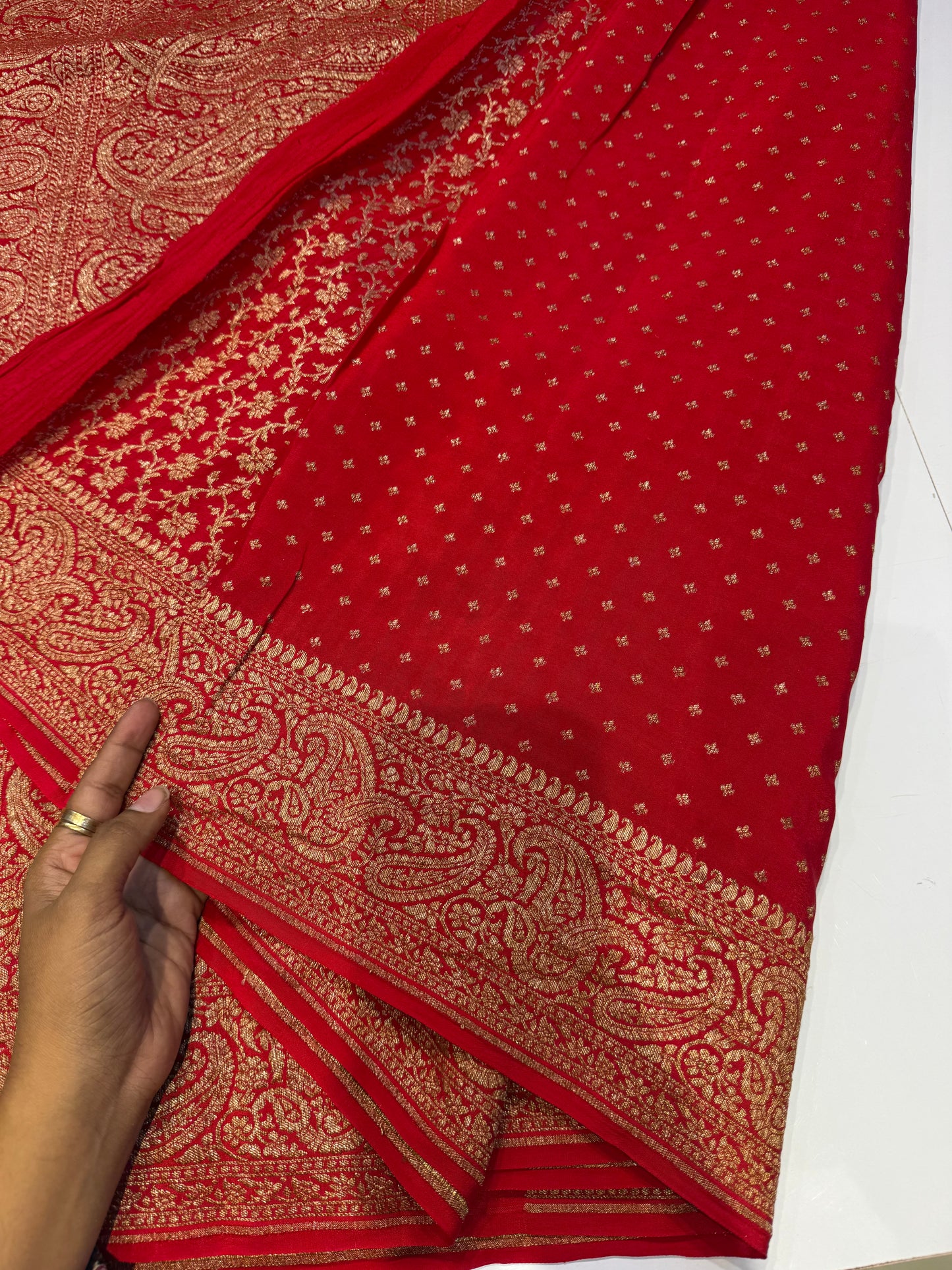 Red pure crepe Banarasi saree(pure110)