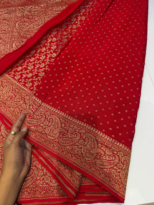 Red pure crepe Banarasi saree(pure110)