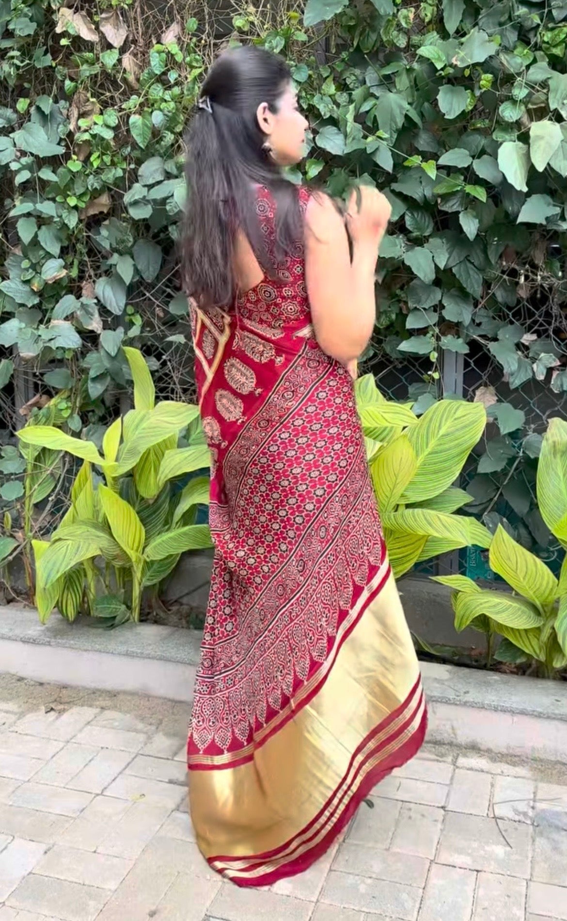 Nethra maroon checked modal silk saree