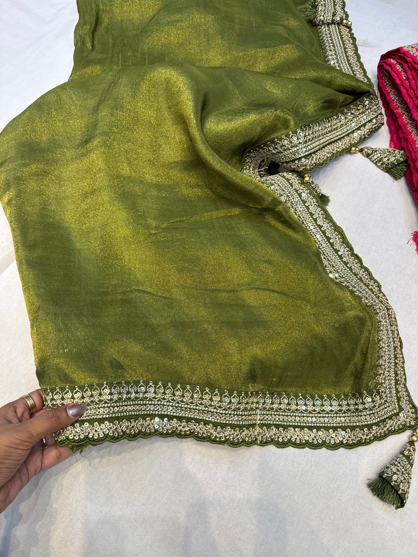 Green Sabyasachi inspired premium crepe silk saree