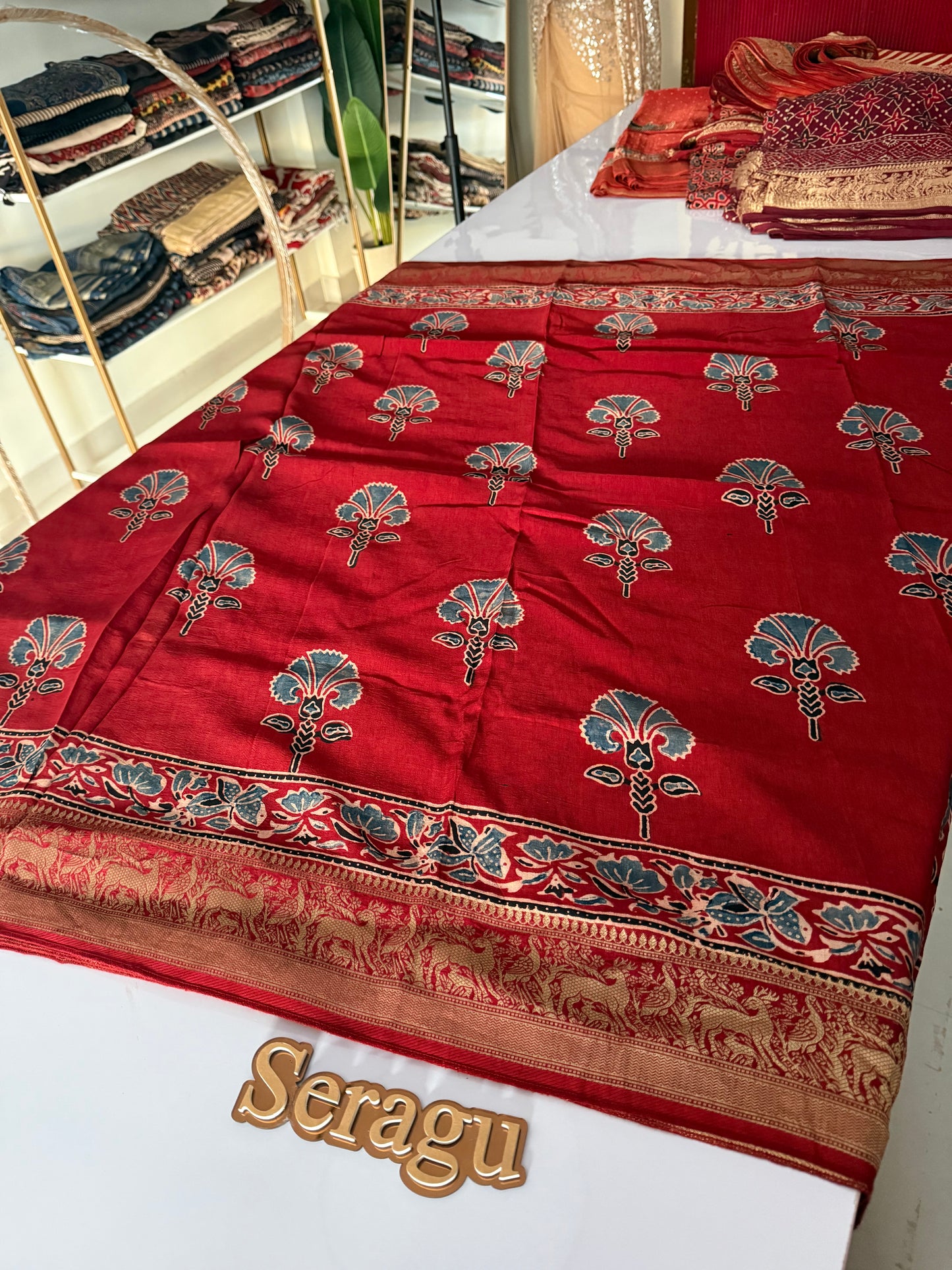 Ajrakh Dola Silk Saree