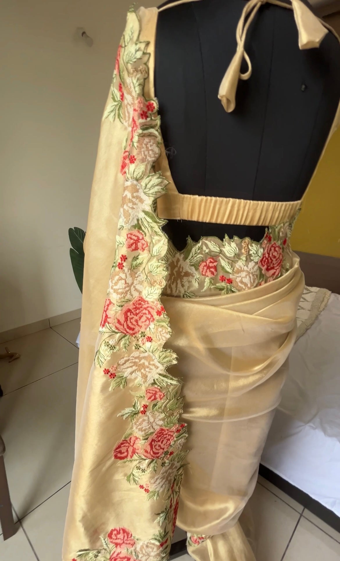 Cut work tissue silk saree with embroidery work