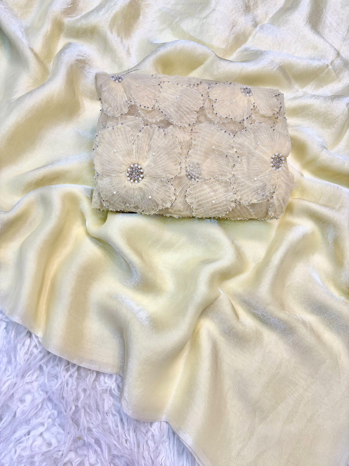 Satin soft saree with designer beats work blouse
