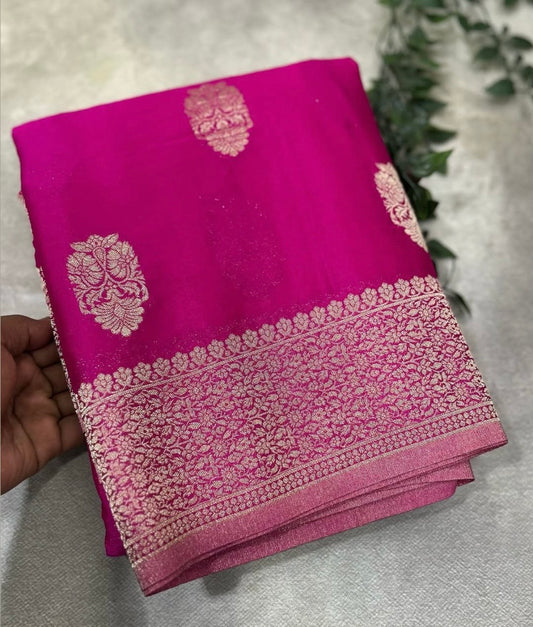 PINK BIG BUTTA DESIGNER SOFT GEORGETTE CREPE SILK SAREE