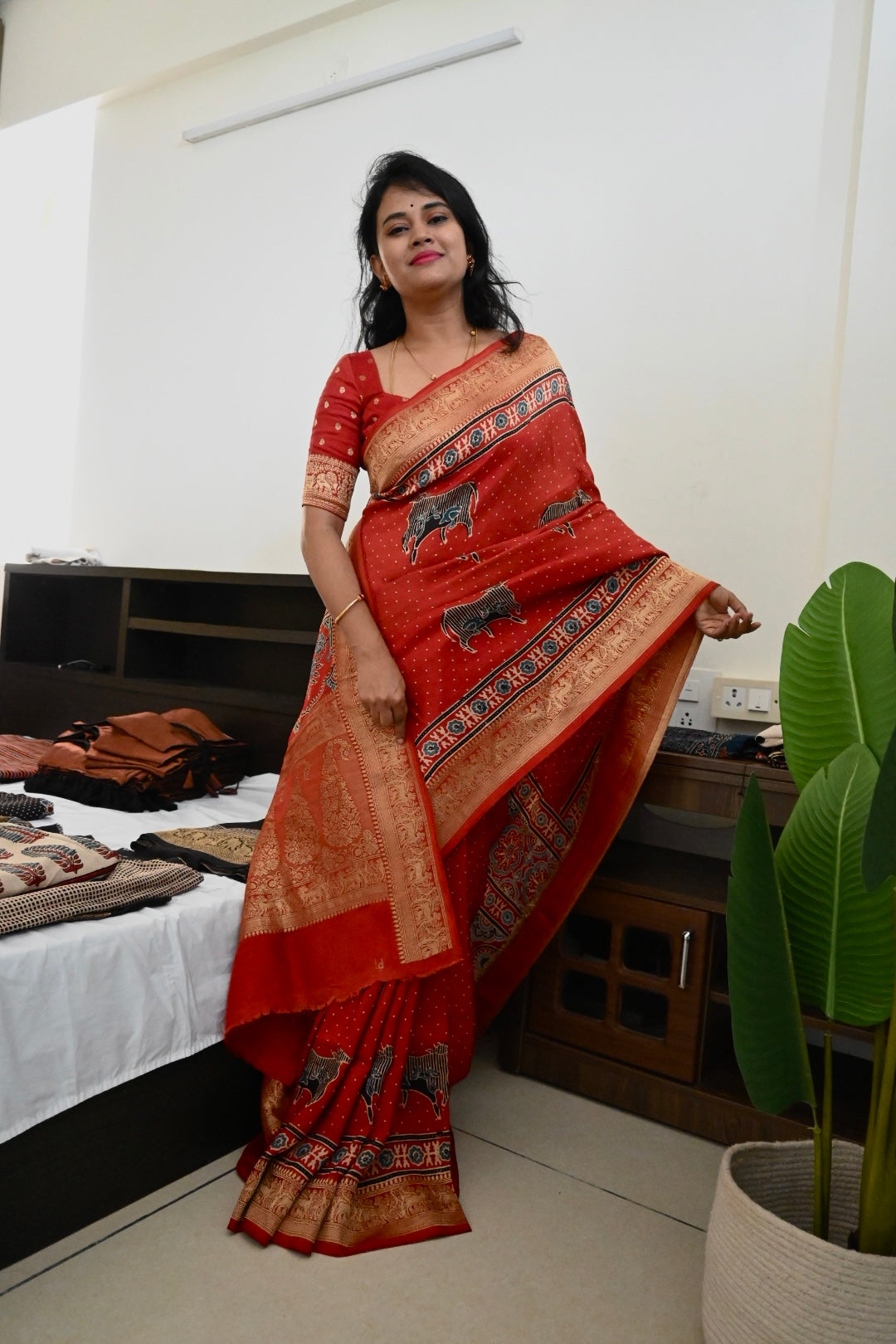 Ajrakh Dola Silk Saree