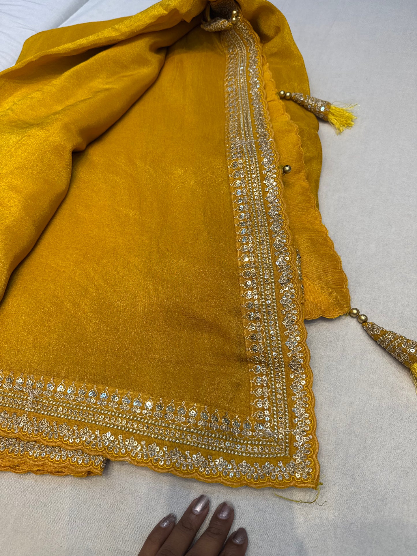 Yellow Sabyasachi inspired premium crepe silk saree