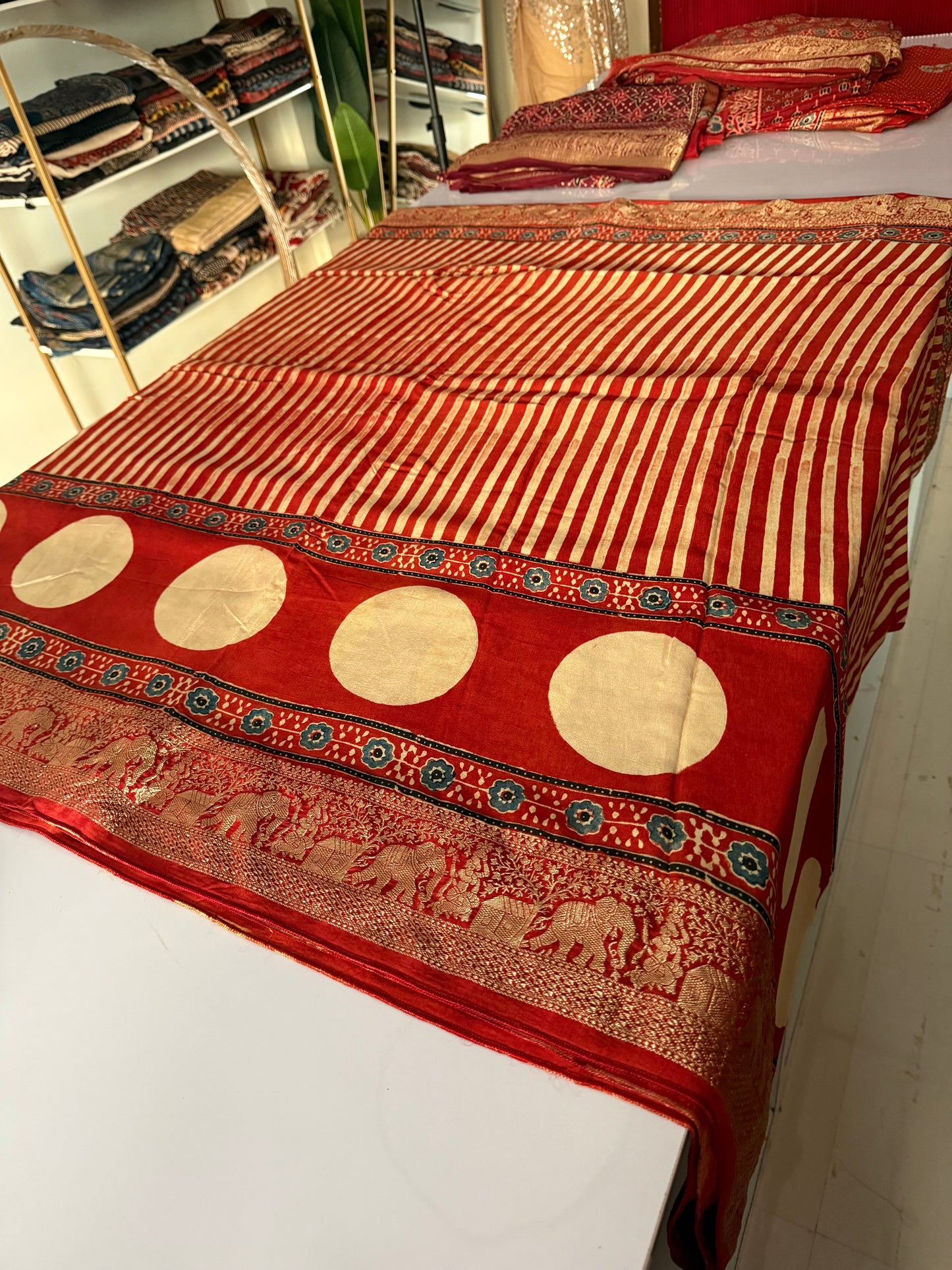 Ajrakh Dola Silk Saree