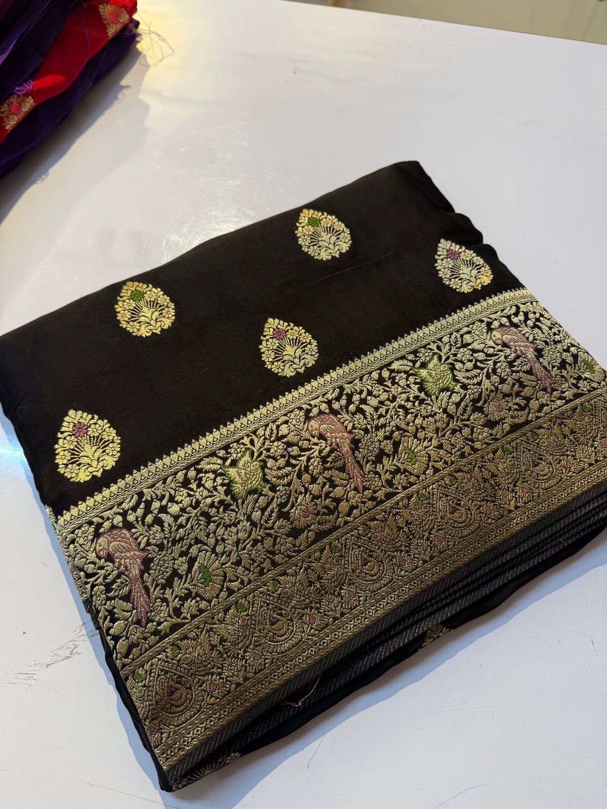 Black Pure mashru Satin Banarasi Silk Saree(SBSGPS99)