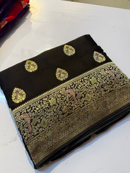 Black Pure mashru Satin Banarasi Silk Saree(SBSGPS99)