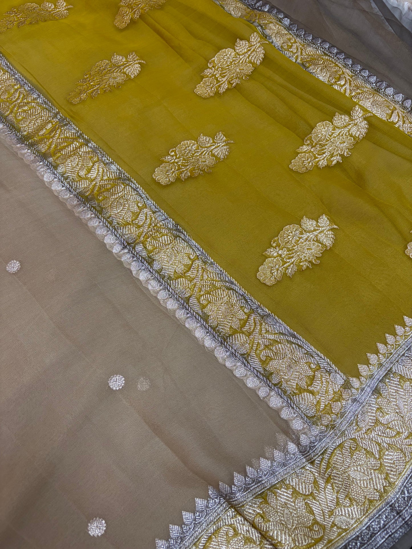 3D pastel brown Pure chiffon Banarasi sarees