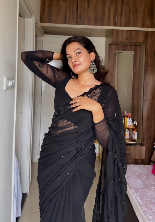 Nayana Rao Black designer party wear saree
