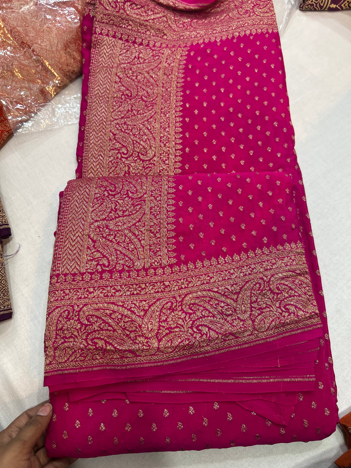 Pink Ragu Pink pure crepe Banarasi saree(pure104) – Seragu By Spurthi Gowda