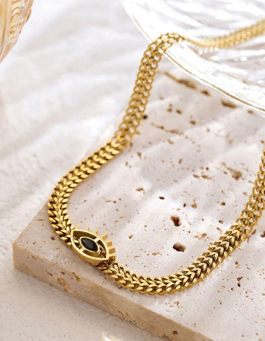 Anti Tarnish Evil Eye themed Black CZ Necklace