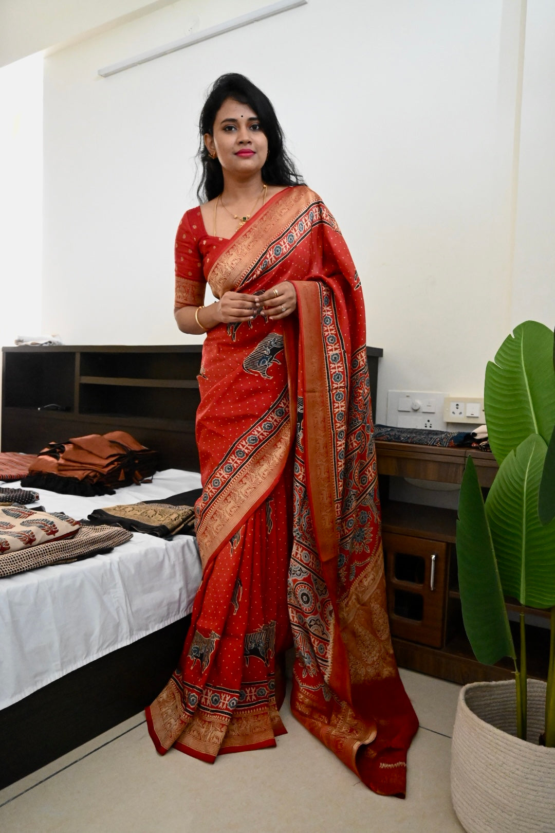 Ajrakh Dola Silk Saree