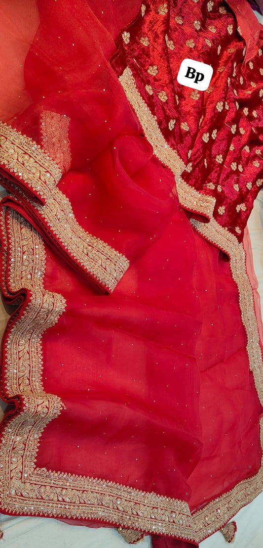 Red pure tissue Sabyasachi inspired saree