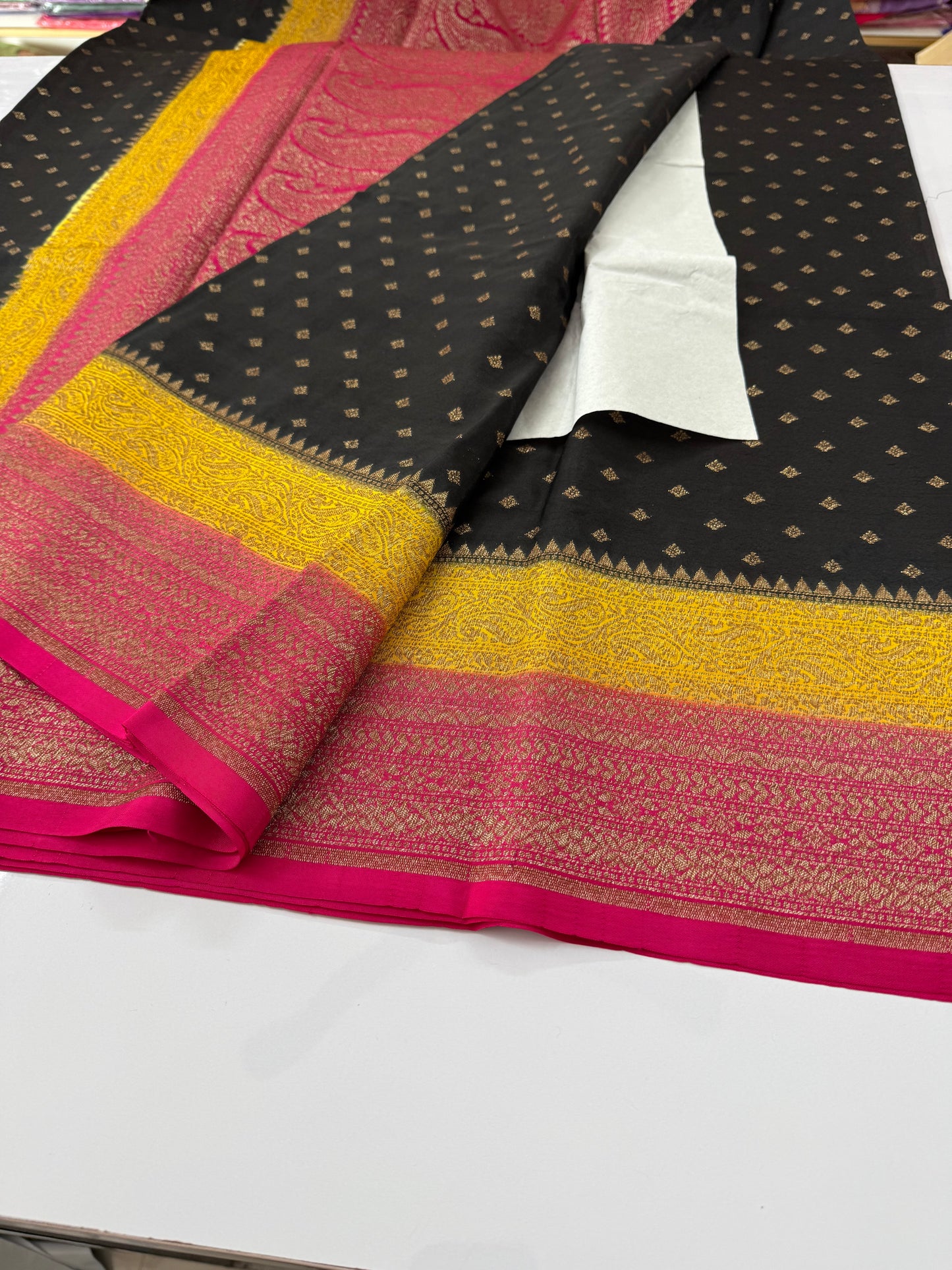 Black Pure Crepe chiffon banarasi saree(Black3DCrepe)